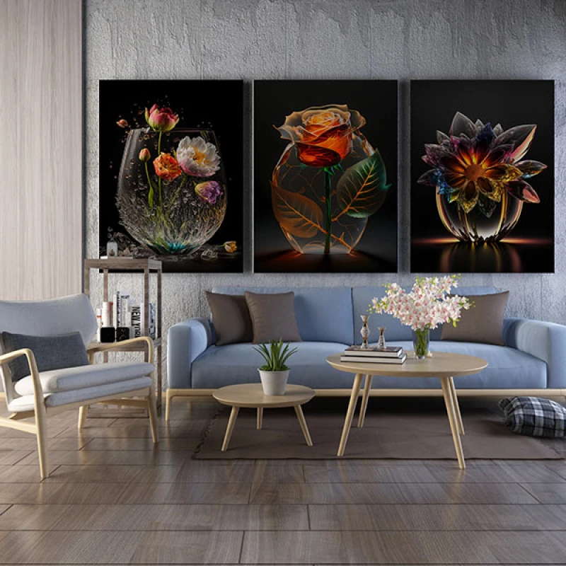 Flori din Cristal Pur - Set 3 Tablouri