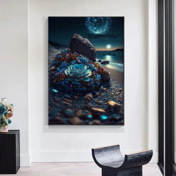 Sublimul Nocturn al Plajei Florilor - Tablou Fantasy Sublimul Nocturn al Plajei Florilor - Tablou Fantasy