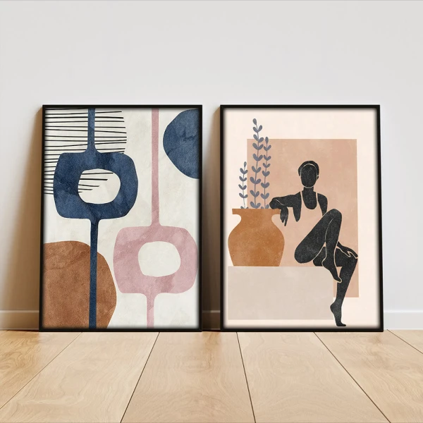Set 2 Tablouri Înrămate - Cuvinte Pictate, tablouri abstracte pentru hol, living sau birou modern