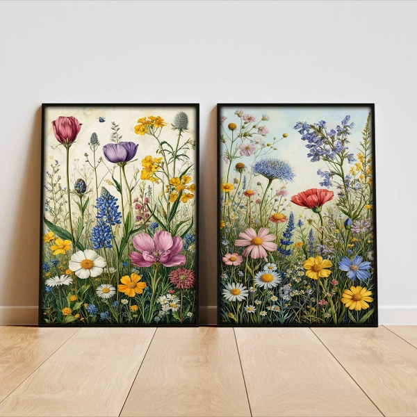 Set 2 Tablouri Înrămate - Explozie de Viață, tablouri cu flori pentru living, dormitor sau hol