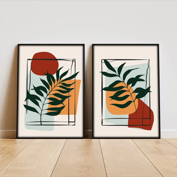 Set 2 tablouri abstracte înrămate – Perspective Esențiale, decor modern minimalist pentru casă