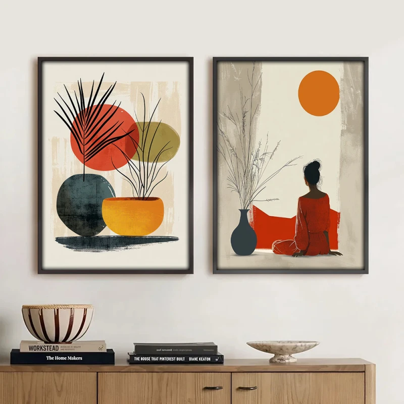Set 2 Tablouri Înrămate - Meditație in Natură, tablouri abstracte premium, decor pentru living, dormitor sau hol
