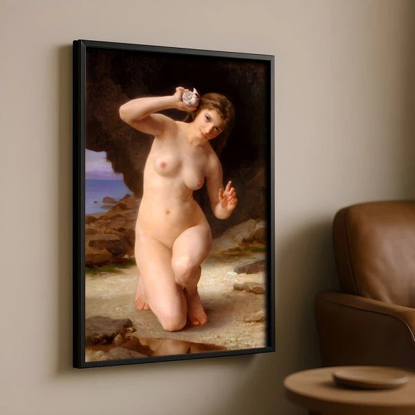 Tablou Bouguereau - Femeie cu scoică, tablou inramat reproducere premium pentru interior sofisticat