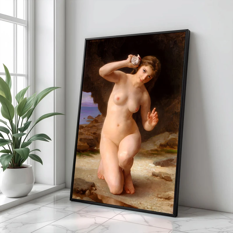 Tablou Bouguereau - Femeie cu scoică, tablou inramat reproducere premium pentru interior sofisticat Tablou Bouguereau - Femeie cu scoică, tablou inramat reproducere premium pentru interior sofisticat