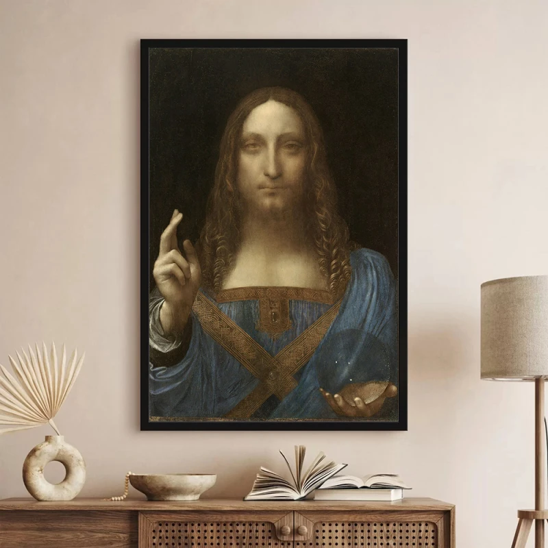 Tablou Leonardo da Vinci - Salvator Mundi, tablou inramat premium inspirat din mari pictori clasici Tablou Leonardo da Vinci - Salvator Mundi, tablou inramat premium inspirat din mari pictori clasici
