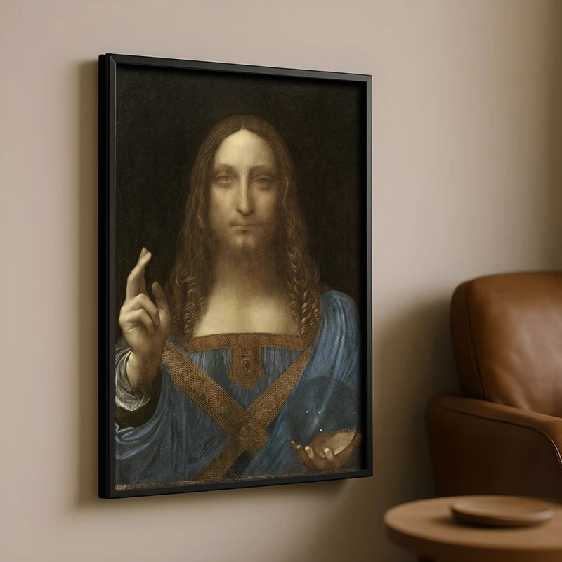 Tablou Leonardo da Vinci - Salvator Mundi, tablou inramat premium inspirat din mari pictori clasici Tablou Leonardo da Vinci - Salvator Mundi, tablou inramat premium inspirat din mari pictori clasici