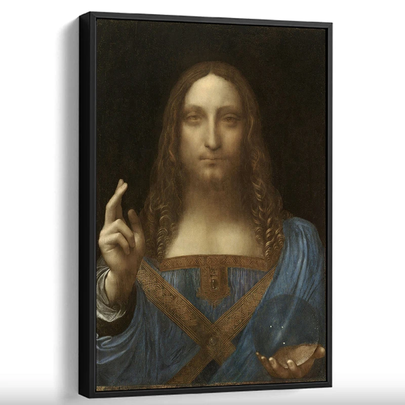 Tablou Leonardo da Vinci - Salvator Mundi, tablou inramat premium inspirat din mari pictori clasici Tablou Leonardo da Vinci - Salvator Mundi, tablou inramat premium inspirat din mari pictori clasici