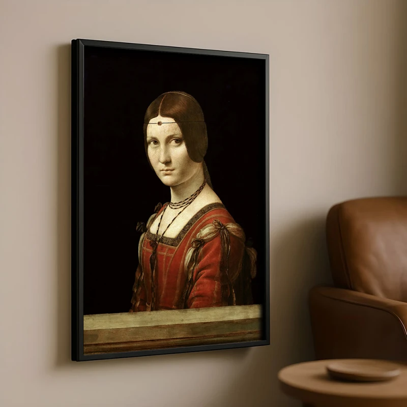 Tablou Leonardo da Vinci - Frumoasa Ferronnière, tablou inramat din capodopere clasice celebre Tablou Leonardo da Vinci - Frumoasa Ferronnière, tablou inramat din capodopere clasice celebre
