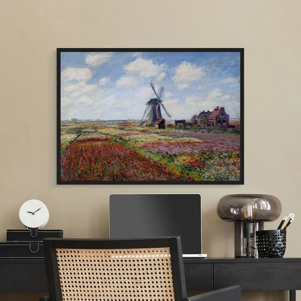 Tablou Monet - Câmpuri de lalele la moara de vânt din Rijnsburg, tablou inramat fine art decor