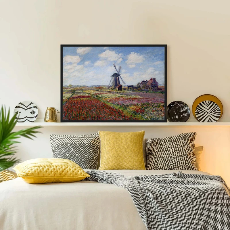 Tablou Monet - Câmpuri de lalele la moara de vânt din Rijnsburg, tablou inramat fine art decor Tablou Monet - Câmpuri de lalele la moara de vânt din Rijnsburg, tablou inramat fine art decor