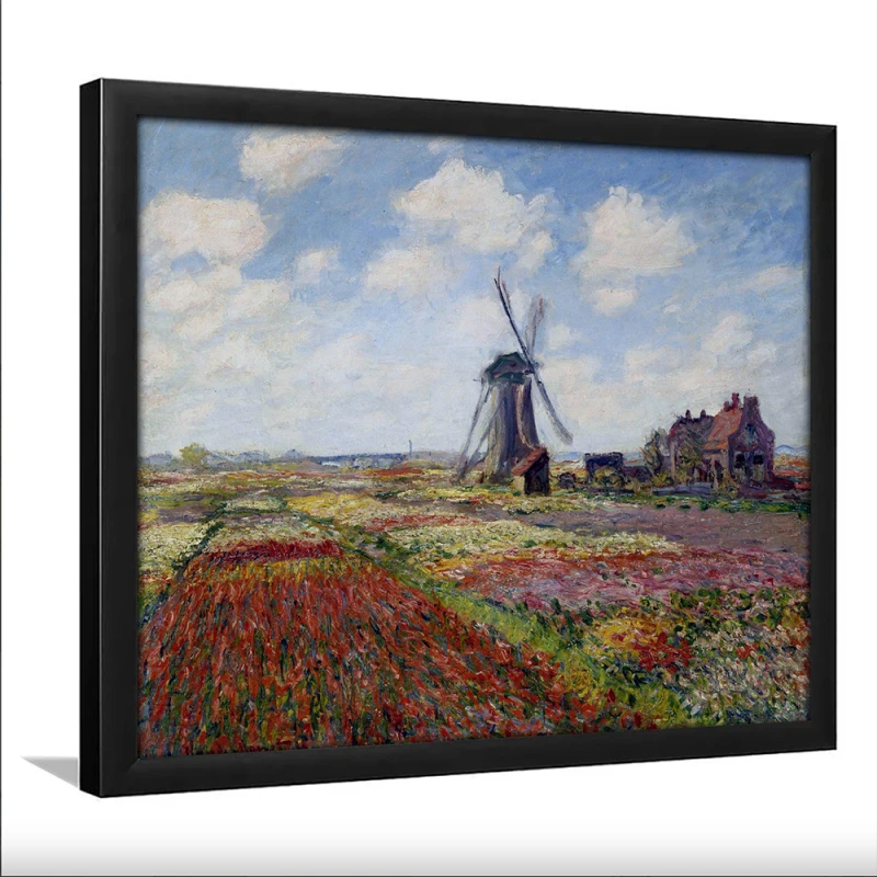 Tablou Monet - Câmpuri de lalele la moara de vânt din Rijnsburg, tablou inramat fine art decor Tablou Monet - Câmpuri de lalele la moara de vânt din Rijnsburg, tablou inramat fine art decor