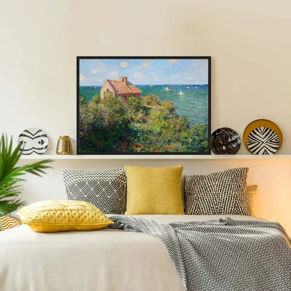Tablou Monet - Căsuța pescarului de pe stâncile din Varengeville, tablou înrămat artistic pentru interior elegant și sofisticat Tablou Monet - Căsuța pescarului de pe stâncile din Varengeville, tablou înrămat artistic pentru interior elegant și sofisticat