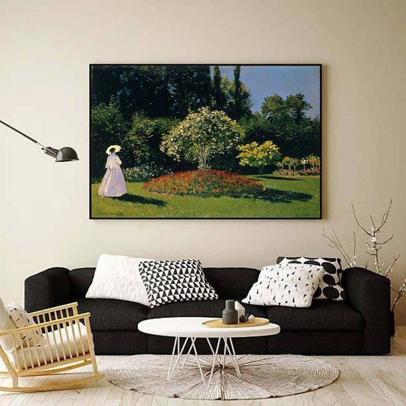 Tablou Monet - Jeanne-Marguerite Lecadre în grădină, tablou înrămat decor pentru living open-space Tablou Monet - Jeanne-Marguerite Lecadre în grădină, tablou înrămat decor pentru living open-space