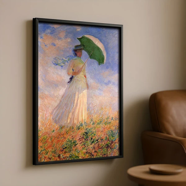 Tablou Monet - Femeie cu umbrelă, tablou înrămat decor artistic premium pentru living și dining contemporan Tablou Monet - Femeie cu umbrelă, tablou înrămat decor artistic premium pentru living și dining contemporan