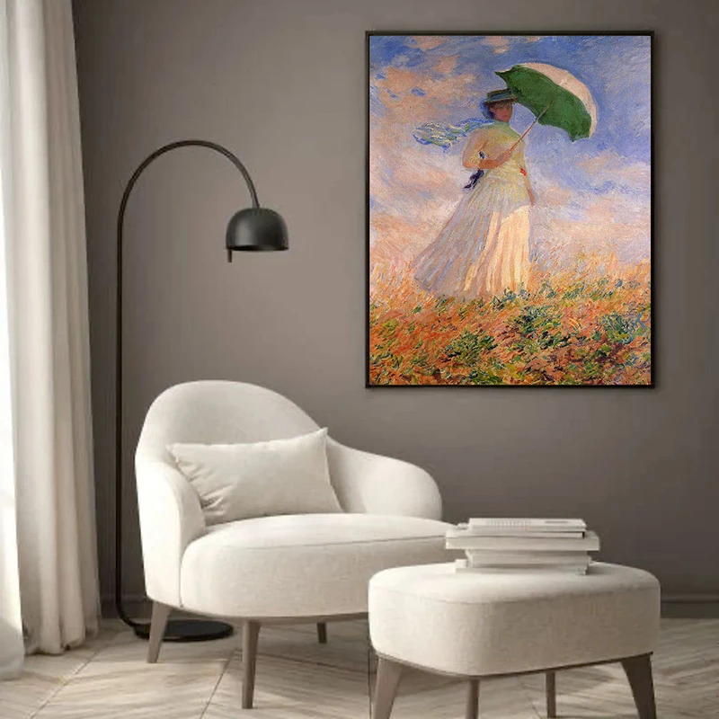Tablou Monet - Femeie cu umbrelă, tablou înrămat decor artistic premium pentru living și dining contemporan