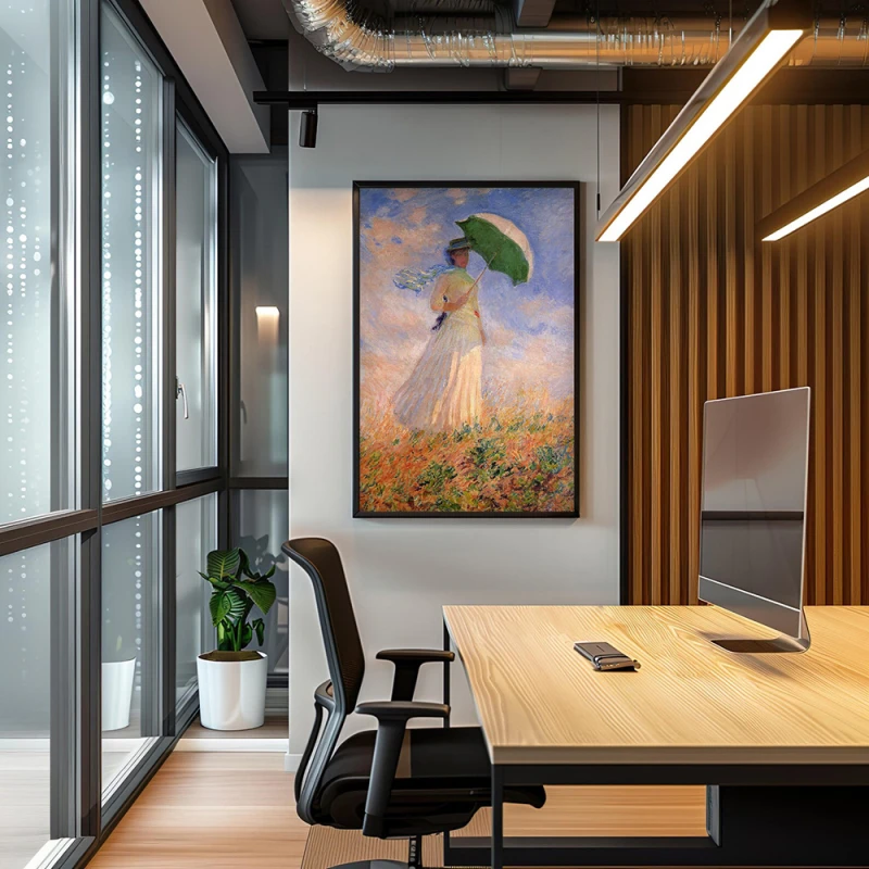 Tablou Monet - Femeie cu umbrelă, tablou înrămat decor artistic premium pentru living și dining contemporan