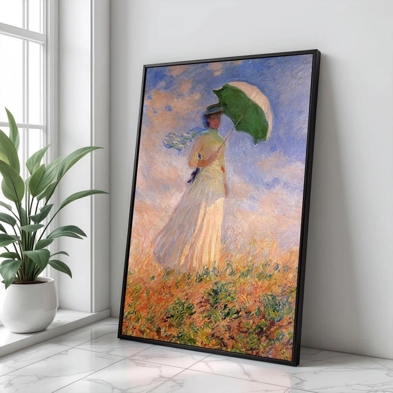 Tablou Monet - Femeie cu umbrelă, tablou înrămat decor artistic premium pentru living și dining contemporan
