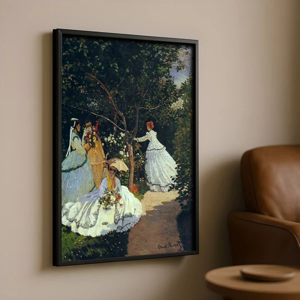 Tablou Monet - Femei în grădină, tablou înrămat decor pentru casă clasică Tablou Monet - Femei în grădină, tablou înrămat decor pentru casă clasică