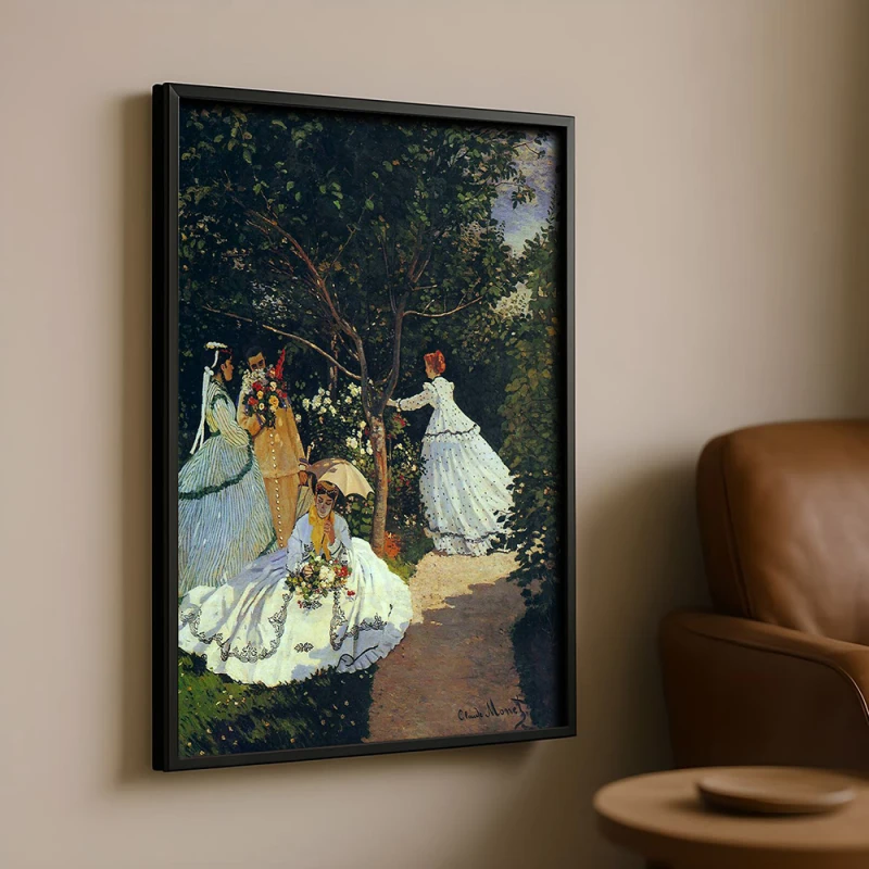 Tablou Monet - Femei în grădină, tablou înrămat decor pentru casă clasică Tablou Monet - Femei în grădină, tablou înrămat decor pentru casă clasică