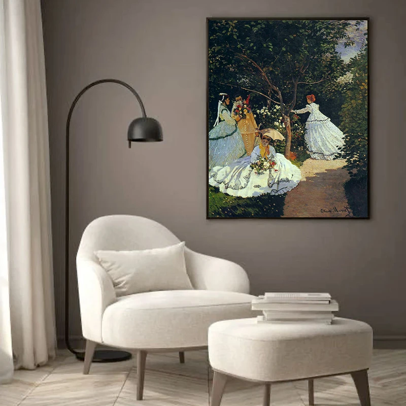 Tablou Monet - Femei în grădină, tablou înrămat decor pentru casă clasică Tablou Monet - Femei în grădină, tablou înrămat decor pentru casă clasică