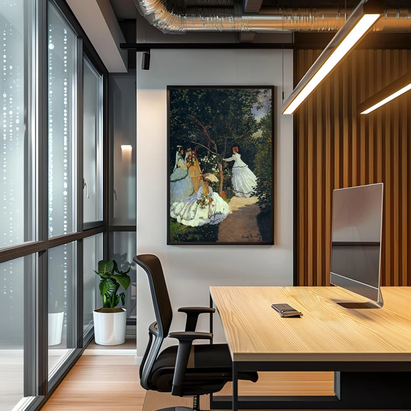 Tablou Monet - Femei în grădină, tablou înrămat decor pentru casă clasică Tablou Monet - Femei în grădină, tablou înrămat decor pentru casă clasică