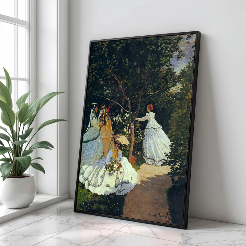 Tablou Monet - Femei în grădină, tablou înrămat decor pentru casă clasică Tablou Monet - Femei în grădină, tablou înrămat decor pentru casă clasică