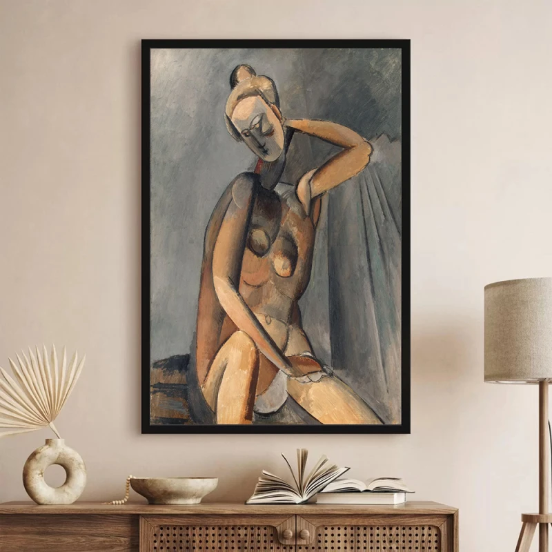 Tablou Pablo Picasso - Nud, tablou reproducere de înaltă calitate, exemplu notabil al stilului cubist, rama neagră