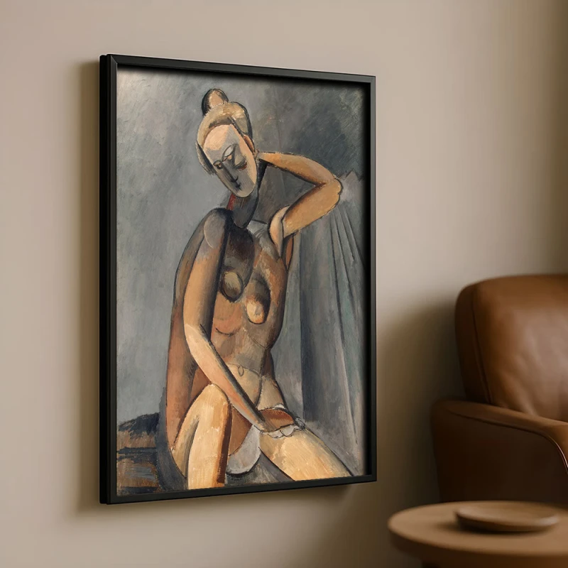 Tablou Pablo Picasso - Nud, tablou reproducere de înaltă calitate, exemplu notabil al stilului cubist, rama neagră