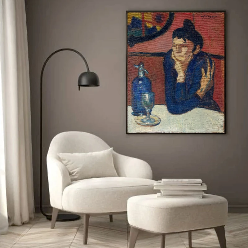 Tablou Pablo Picasso - Băutorul de Absint, tablou reproducere de înaltă calitate, operă emblematică al stilului cubist, rama neagră Tablou Pablo Picasso - Băutorul de Absint, tablou reproducere de înaltă calitate, operă emblematică al stilului cubist, rama neagră