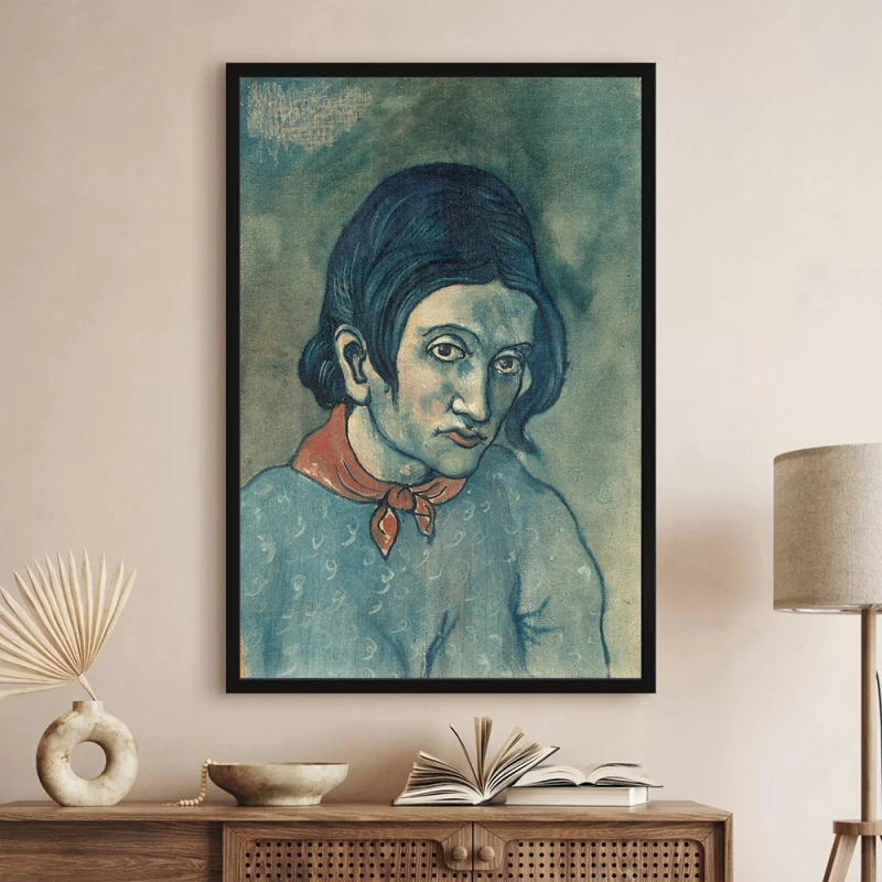 Tablou Pablo Picasso - Cap de femeie, tablou reproducere din celebra Perioadă Albastră a artistului, rama neagră Tablou Pablo Picasso - Cap de femeie, tablou reproducere din celebra Perioadă Albastră a artistului, rama neagră
