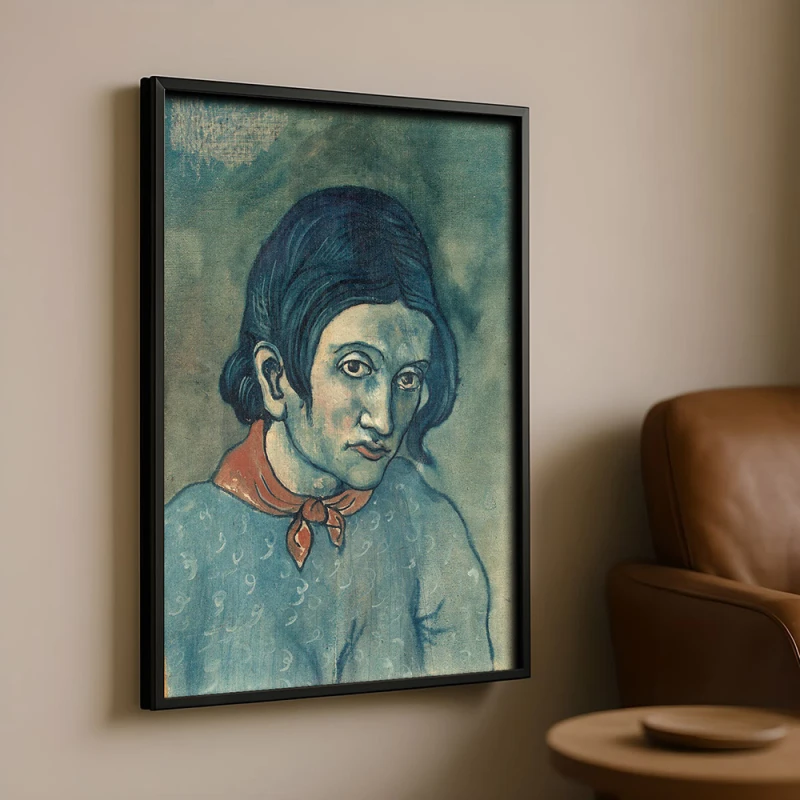 Tablou Pablo Picasso - Cap de femeie, tablou reproducere din celebra Perioadă Albastră a artistului, rama neagră Tablou Pablo Picasso - Cap de femeie, tablou reproducere din celebra Perioadă Albastră a artistului, rama neagră