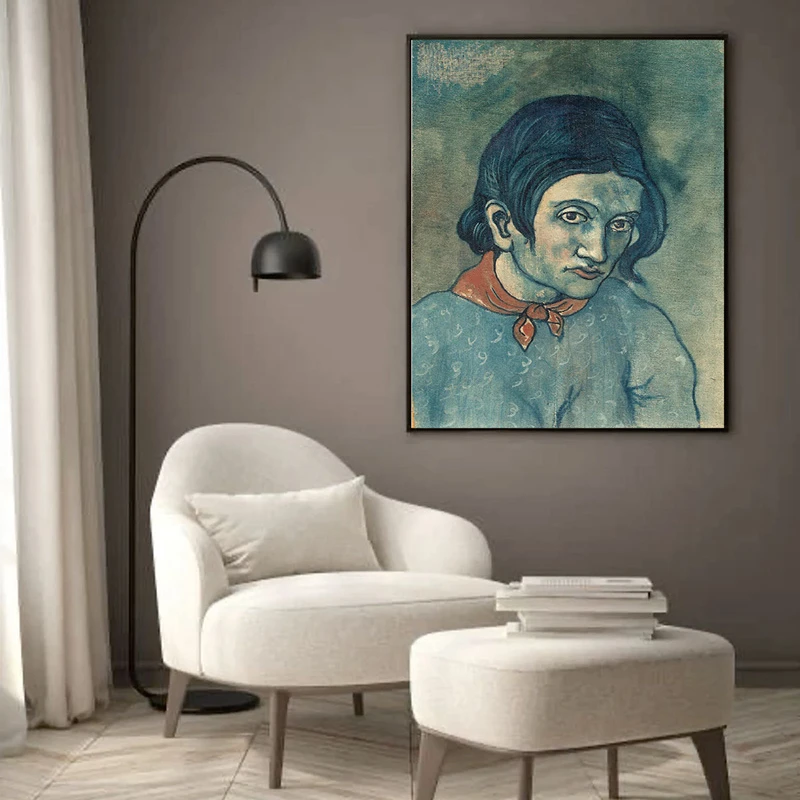 Tablou Pablo Picasso - Cap de femeie, tablou reproducere din celebra Perioadă Albastră a artistului, rama neagră Tablou Pablo Picasso - Cap de femeie, tablou reproducere din celebra Perioadă Albastră a artistului, rama neagră