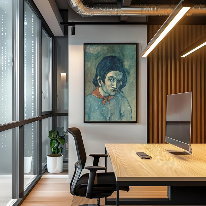 Tablou Pablo Picasso - Cap de femeie, tablou reproducere din celebra Perioadă Albastră a artistului, rama neagră Tablou Pablo Picasso - Cap de femeie, tablou reproducere din celebra Perioadă Albastră a artistului, rama neagră