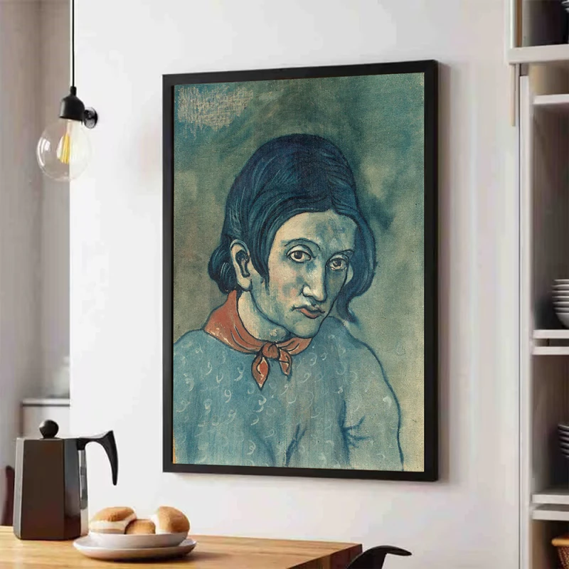 Tablou Pablo Picasso - Cap de femeie, tablou reproducere din celebra Perioadă Albastră a artistului, rama neagră Tablou Pablo Picasso - Cap de femeie, tablou reproducere din celebra Perioadă Albastră a artistului, rama neagră