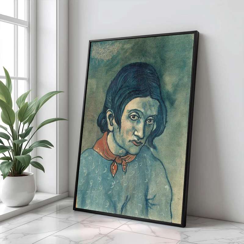 Tablou Pablo Picasso - Cap de femeie, tablou reproducere din celebra Perioadă Albastră a artistului, rama neagră Tablou Pablo Picasso - Cap de femeie, tablou reproducere din celebra Perioadă Albastră a artistului, rama neagră