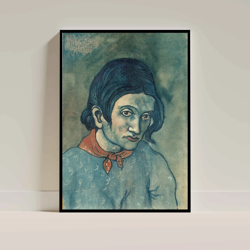 Tablou Pablo Picasso - Cap de femeie, tablou reproducere din celebra Perioadă Albastră a artistului, rama neagră Tablou Pablo Picasso - Cap de femeie, tablou reproducere din celebra Perioadă Albastră a artistului, rama neagră