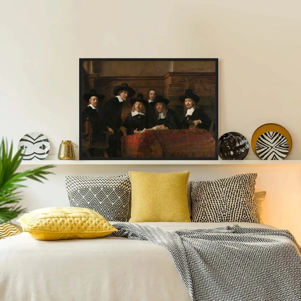 Tablou Rembrandt - Sindicii breslei postăvarilor, tablou reproducere pentru birouri, cabinete, biblioteci sau livinguri sofisticate Tablou Rembrandt - Sindicii breslei postăvarilor, tablou reproducere pentru birouri, cabinete, biblioteci sau livinguri sofisticate
