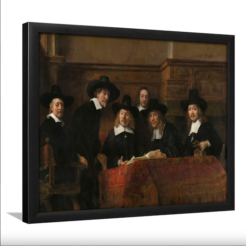 Tablou Rembrandt - Sindicii breslei postăvarilor, tablou reproducere pentru birouri, cabinete, biblioteci sau livinguri sofisticate Tablou Rembrandt - Sindicii breslei postăvarilor, tablou reproducere pentru birouri, cabinete, biblioteci sau livinguri sofisticate