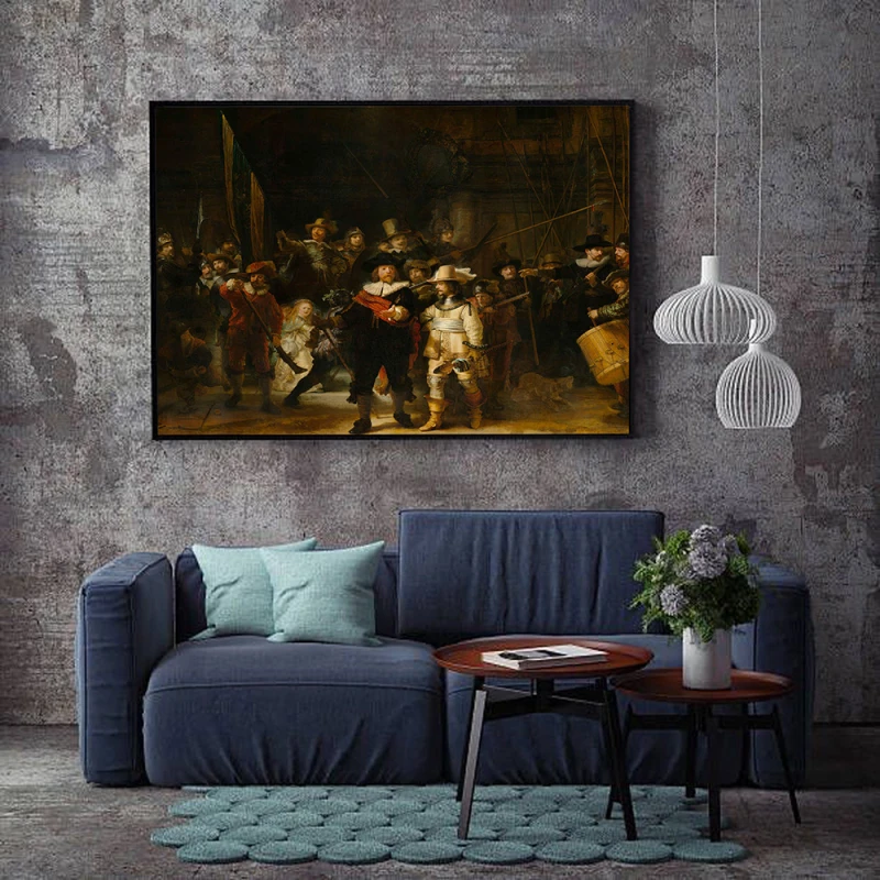 Tablou Rembrandt - Rondul de noapte, tablou reproducere pentru livinguri spațioase, birouri elegante sau holuri primitoare Tablou Rembrandt - Rondul de noapte, tablou reproducere pentru livinguri spațioase, birouri elegante sau holuri primitoare