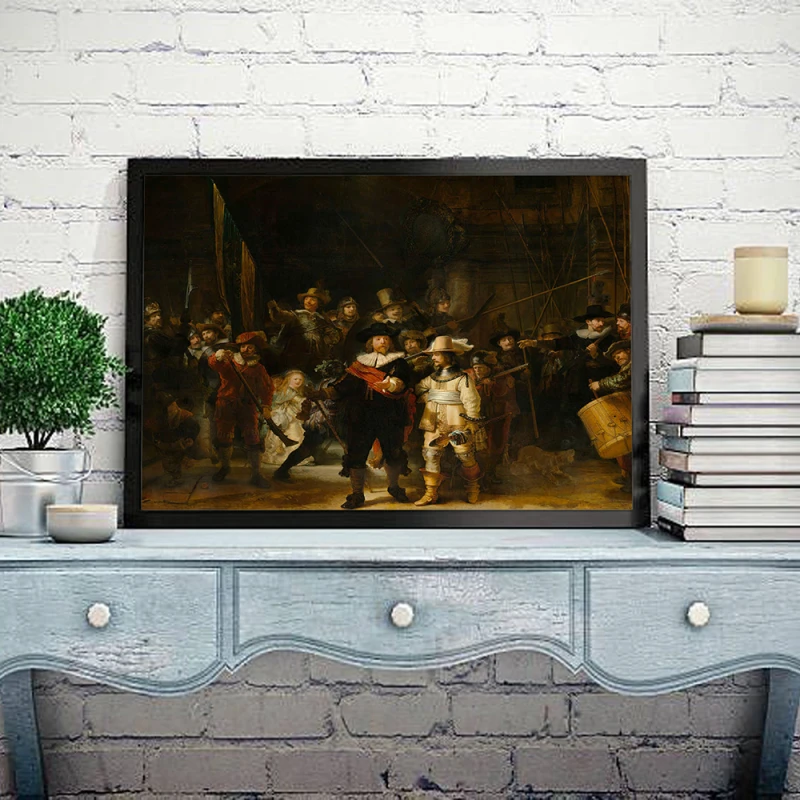 Tablou Rembrandt - Rondul de noapte, tablou reproducere pentru livinguri spațioase, birouri elegante sau holuri primitoare Tablou Rembrandt - Rondul de noapte, tablou reproducere pentru livinguri spațioase, birouri elegante sau holuri primitoare
