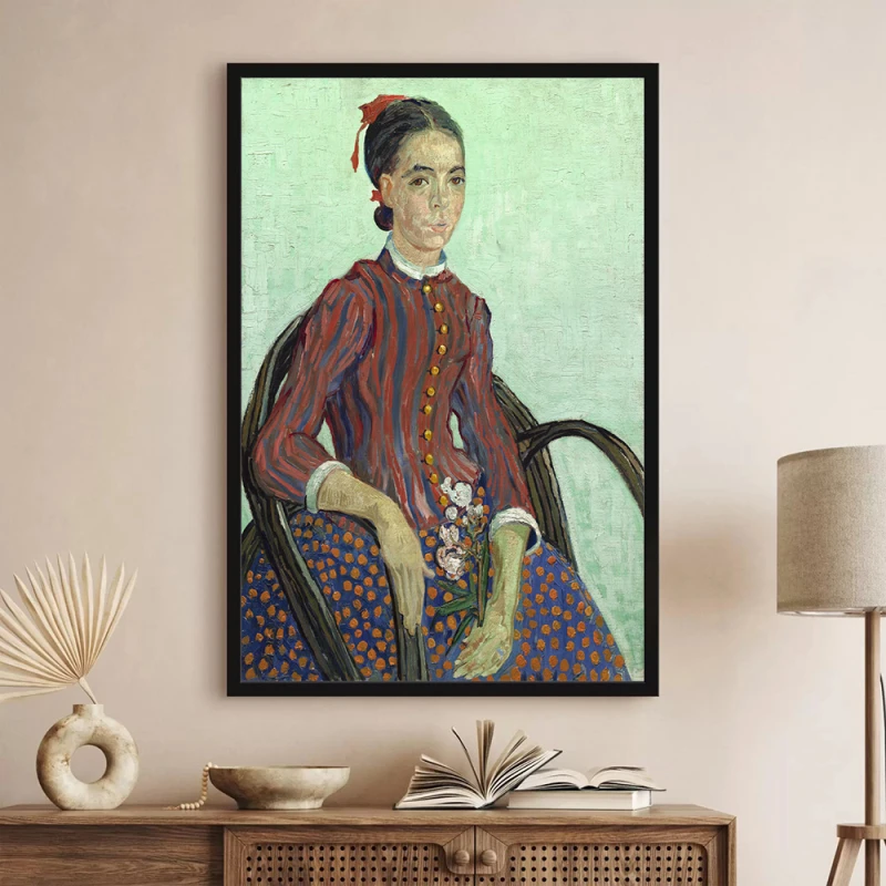 Tablou Vincent van Gogh - La Mousme, tablou reproducere înrămat atmosferă caldă pentru livingul, biroul sau dormitorul tău Tablou Vincent van Gogh - La Mousme, tablou reproducere înrămat atmosferă caldă pentru livingul, biroul sau dormitorul tău