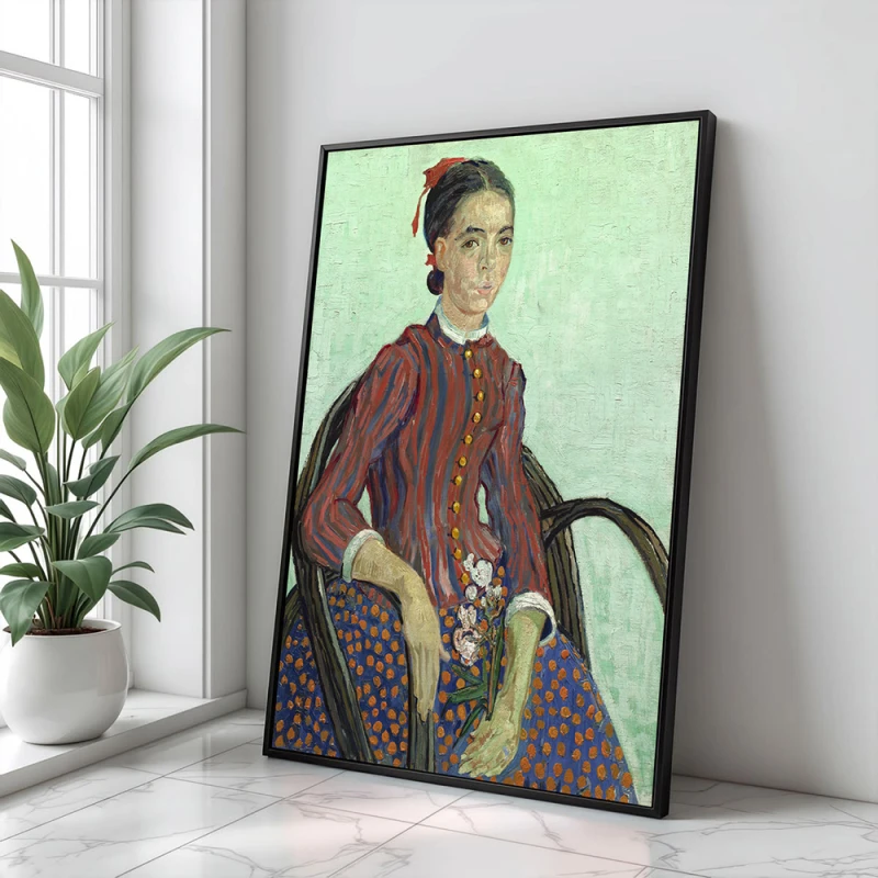 Tablou Vincent van Gogh - La Mousme, tablou reproducere înrămat atmosferă caldă pentru livingul, biroul sau dormitorul tău Tablou Vincent van Gogh - La Mousme, tablou reproducere înrămat atmosferă caldă pentru livingul, biroul sau dormitorul tău
