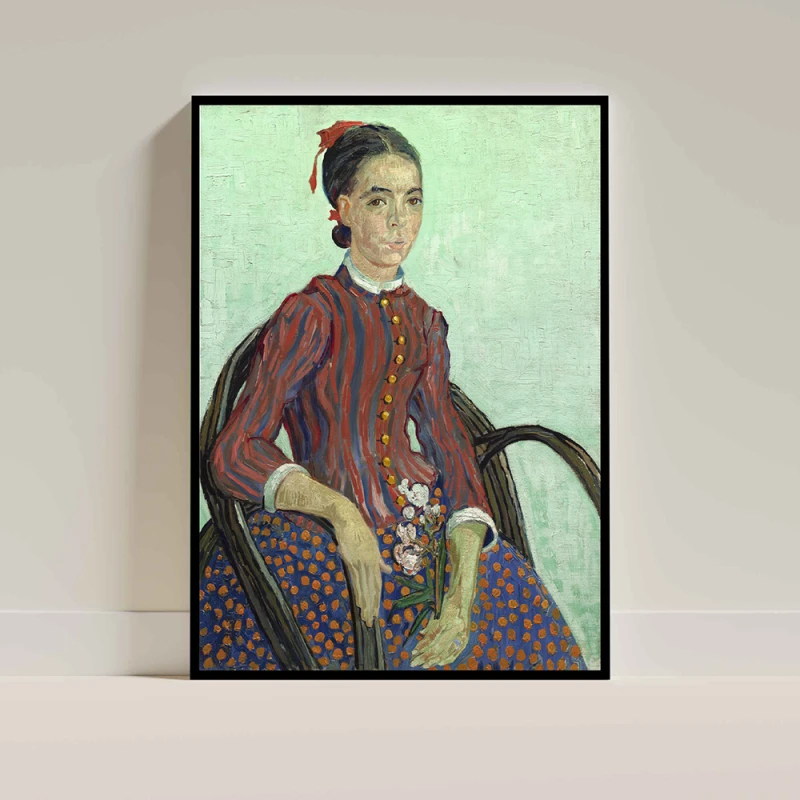 Tablou Vincent van Gogh - La Mousme, tablou reproducere înrămat atmosferă caldă pentru livingul, biroul sau dormitorul tău Tablou Vincent van Gogh - La Mousme, tablou reproducere înrămat atmosferă caldă pentru livingul, biroul sau dormitorul tău