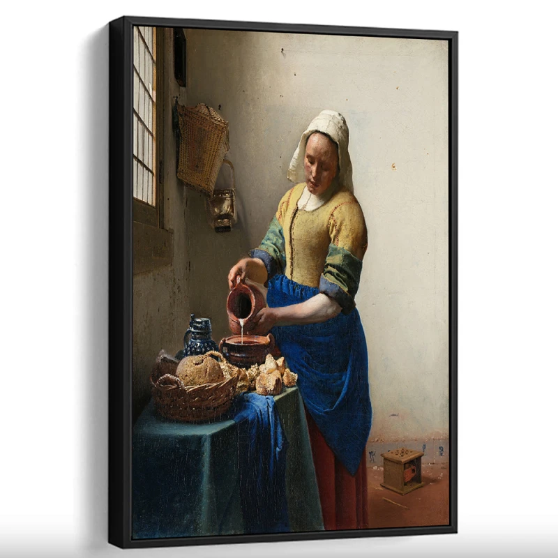 Tablou Vermeer - Lăptăreasa, tablou reproducere înrămat se integrează excelent în livinguri, bucătării spațioase, birouri sau holuri