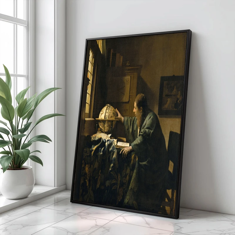 Tablou Vermeer - Astronomul, tablou reproducere înrămat pentru livinguri, birouri de lucru, cabinete private sau biblioteci Tablou Vermeer - Astronomul, tablou reproducere înrămat pentru livinguri, birouri de lucru, cabinete private sau biblioteci