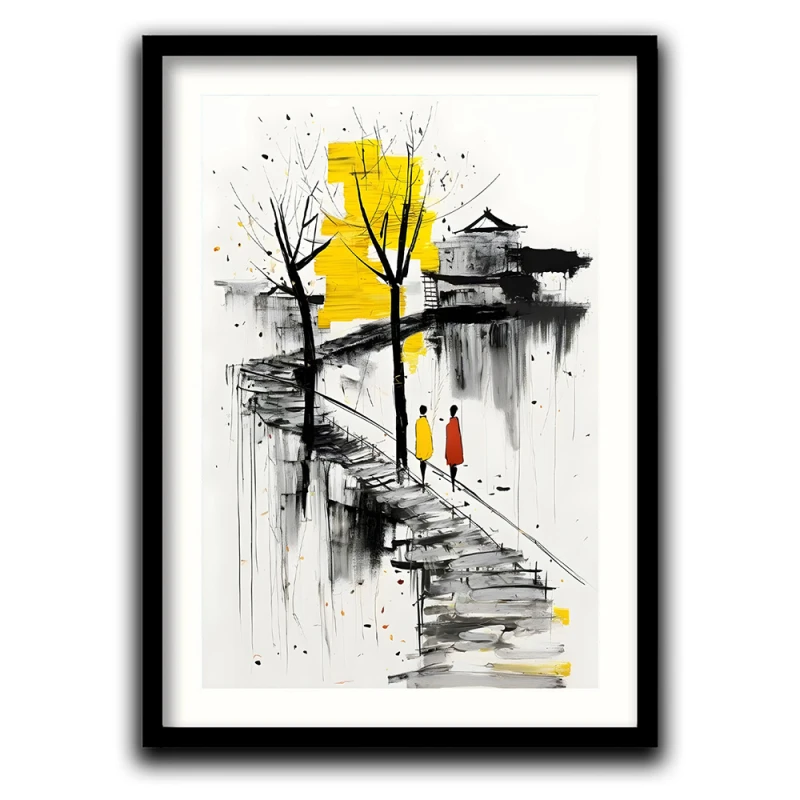 Tablou abstract modern înrămat – Pași Tăcuți, iubirea ca artă contemporană Tablou abstract modern înrămat – Pași Tăcuți, iubirea ca artă contemporană