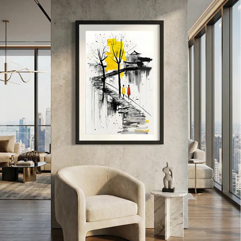 Tablou abstract modern înrămat – Pași Tăcuți, iubirea ca artă contemporană Tablou abstract modern înrămat – Pași Tăcuți, iubirea ca artă contemporană
