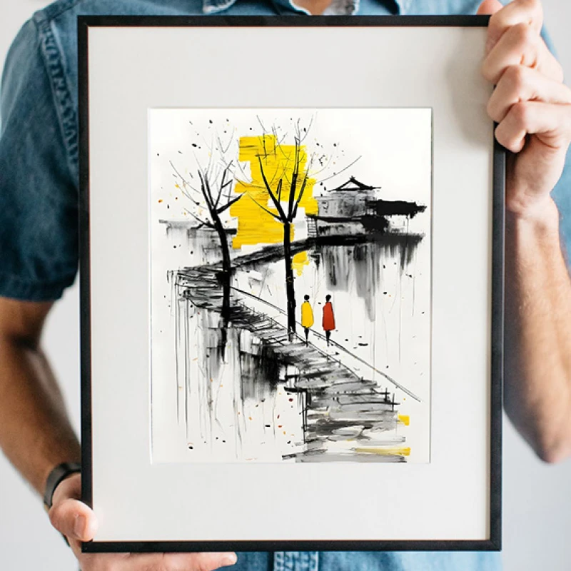Tablou abstract modern înrămat – Pași Tăcuți, iubirea ca artă contemporană Tablou abstract modern înrămat – Pași Tăcuți, iubirea ca artă contemporană