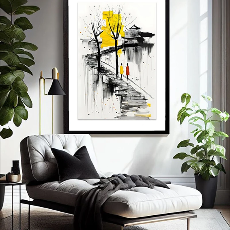 Tablou abstract modern înrămat – Pași Tăcuți, iubirea ca artă contemporană Tablou abstract modern înrămat – Pași Tăcuți, iubirea ca artă contemporană
