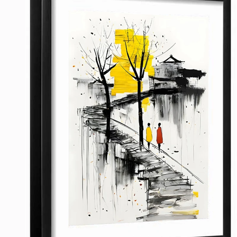 Tablou abstract modern înrămat – Pași Tăcuți, iubirea ca artă contemporană Tablou abstract modern înrămat – Pași Tăcuți, iubirea ca artă contemporană